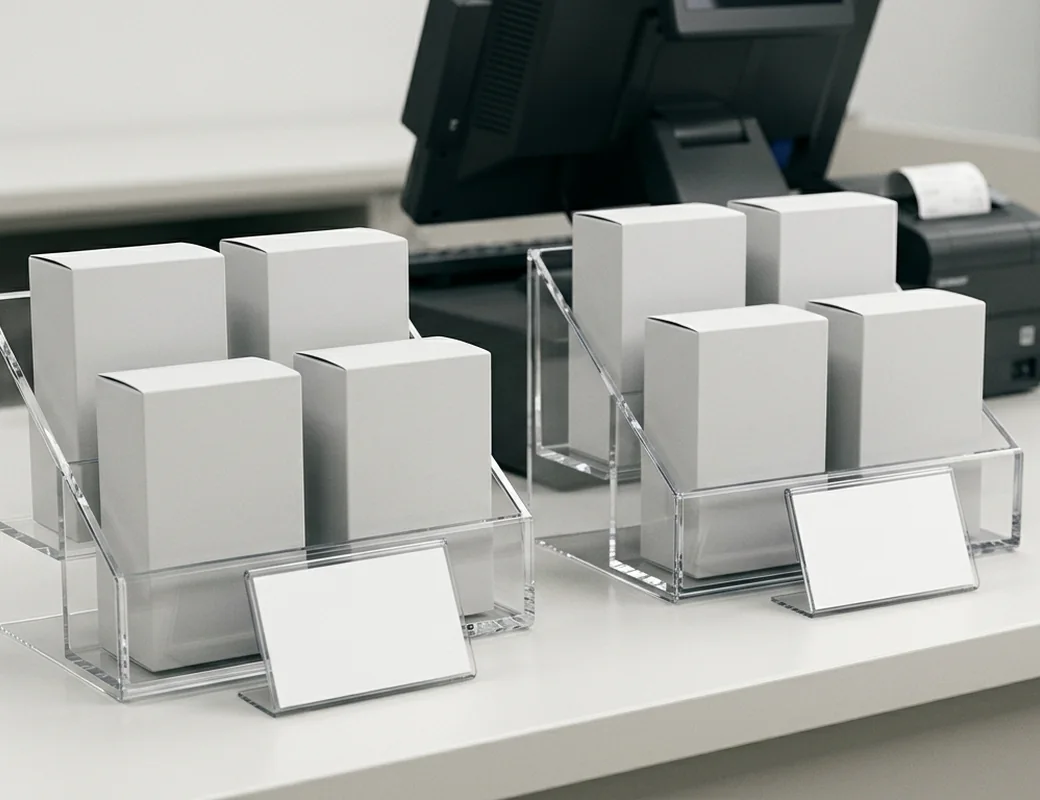 Checkout impulse acrylic displays at retail register