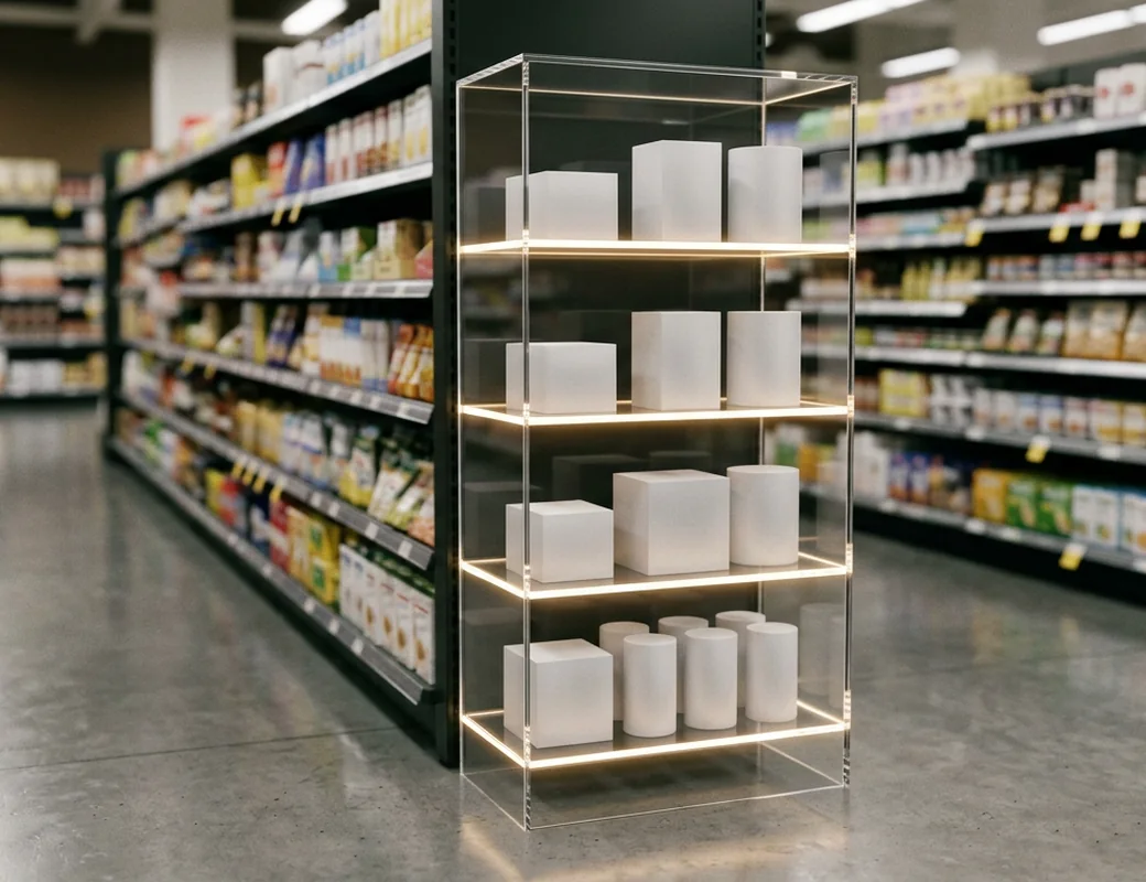 Endcap and aisle acrylic floor displays for retail