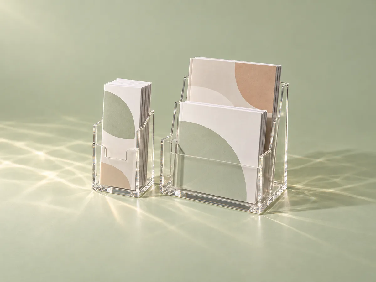 Clear acrylic brochure and literature holders with leaflets