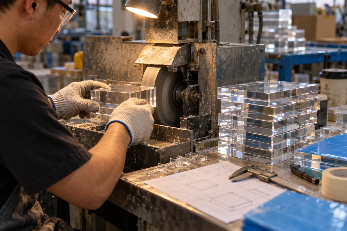 Diamond polishing the edges of clear acrylic photo blocks