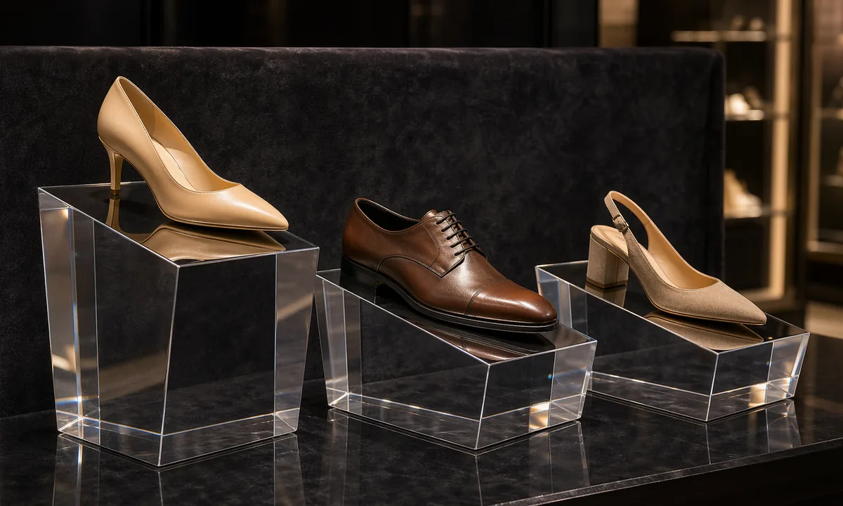 Mirror-Finish Shoe Displays for Luxury Maison