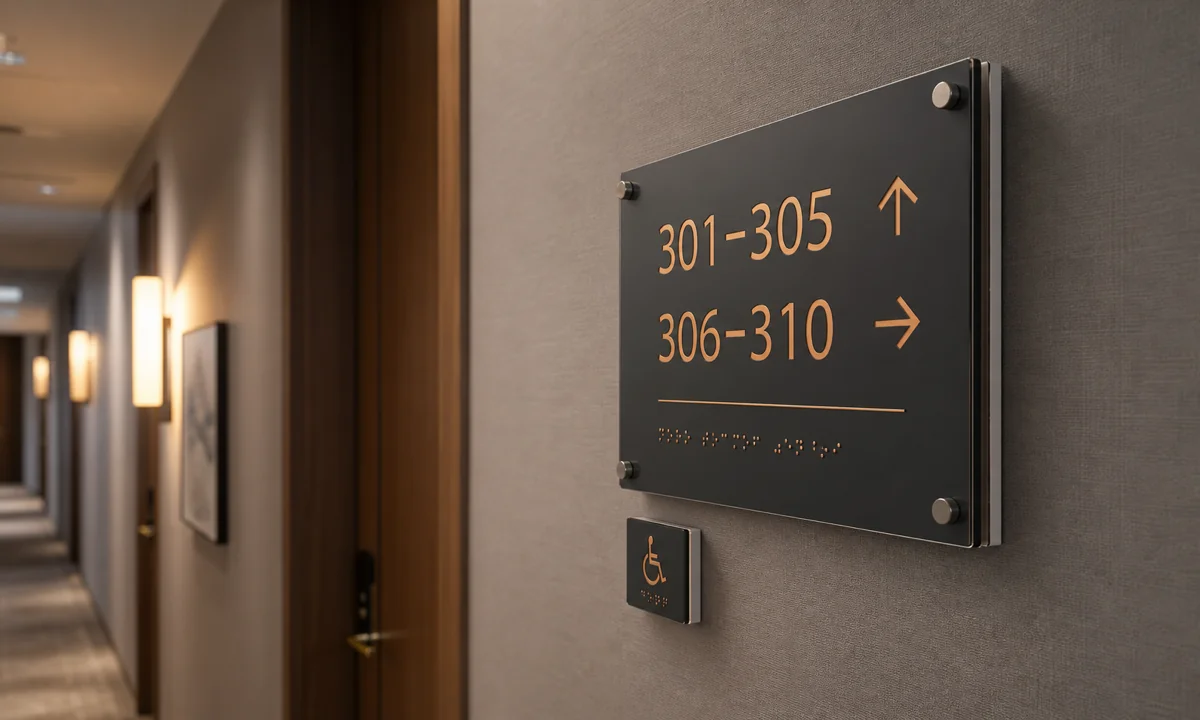 Boutique Hotel Acrylic Wayfinding: 12-Property ADA-Compliant Rollout