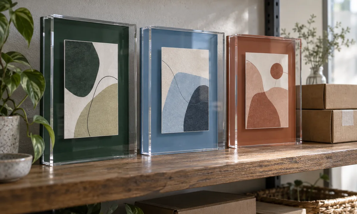 Dual-Continent Acrylic Floating Frame Reorder: 3,000 in Three Colors