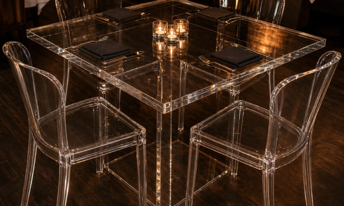 Fine-Dining Restaurant Chain — 12-Location Acrylic Furniture Rollout (480 pieces, 30-day staggered production)
