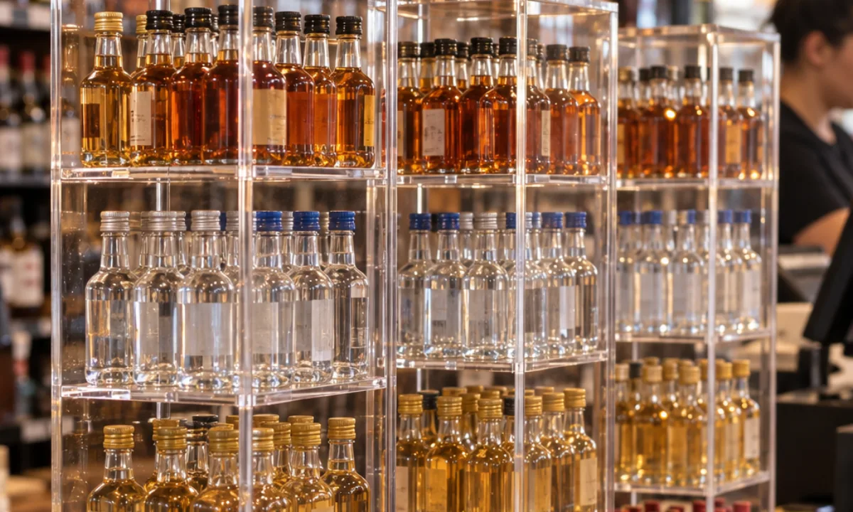 Four-Shelf Acrylic Display Case: 120-Unit Beverage Reorder