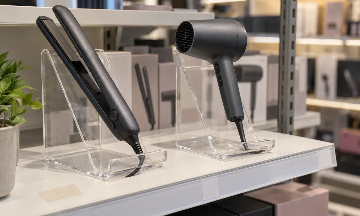Acrylic Retail Display Stand for Hair Tools: Frozen-Spec Reorder