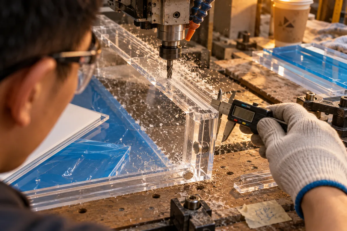 CNC routing an LED channel in an acrylic light box frame body