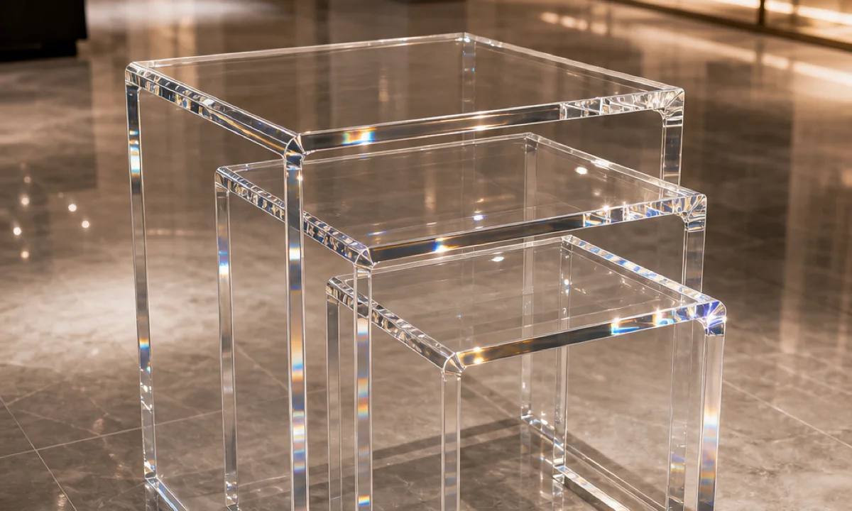 18-Unit Nesting Acrylic Side Table Rollout for Luxury Retail