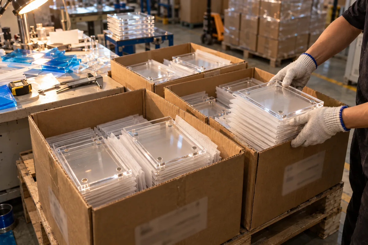 Clear acrylic magnetic photo frames packed 100 per carton as event kits