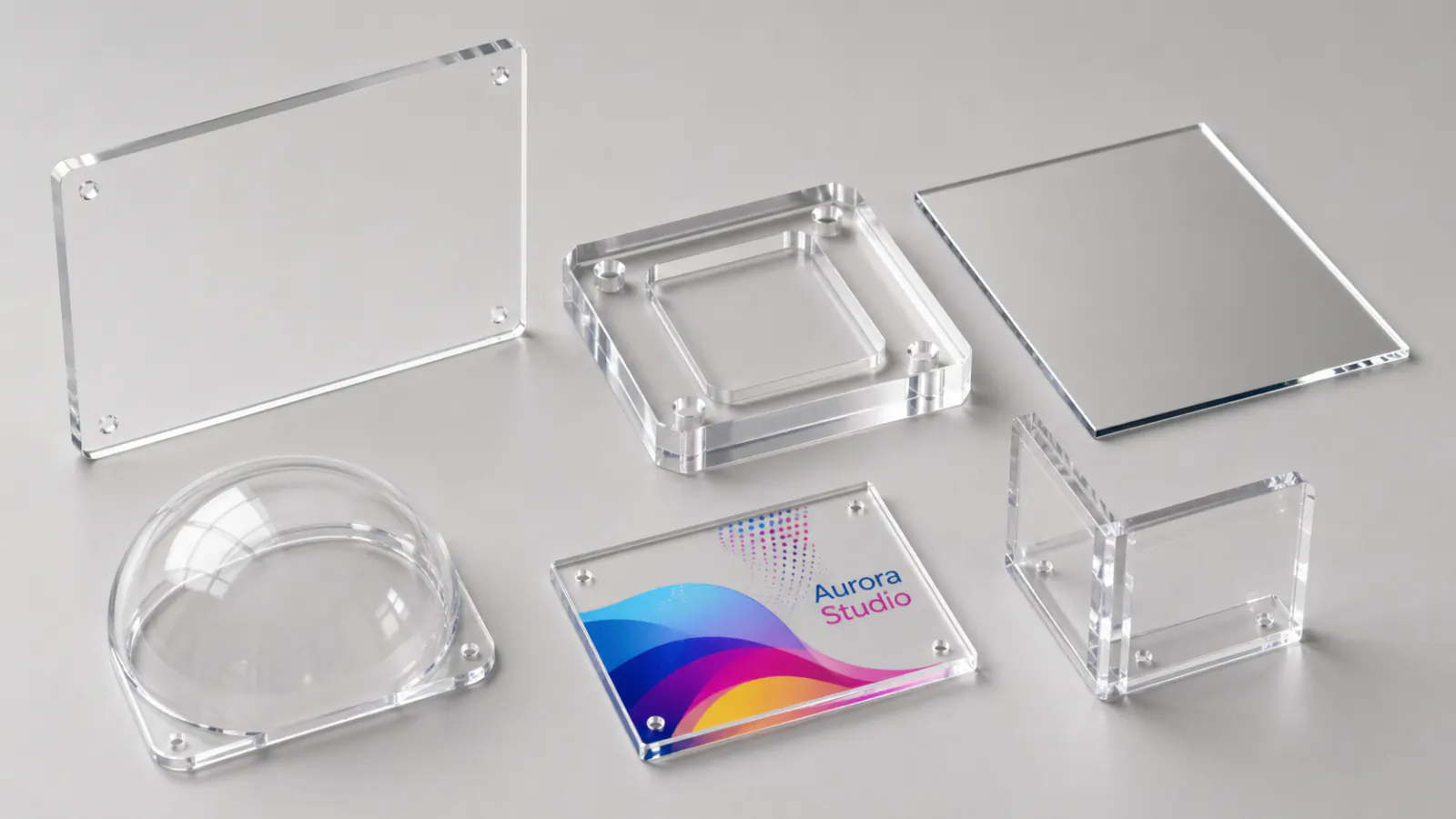 Six core acrylic fabrication techniques on a custom display project — laser cutting, CNC machining, diamond polishing, thermoforming, UV printing, and solvent assembly