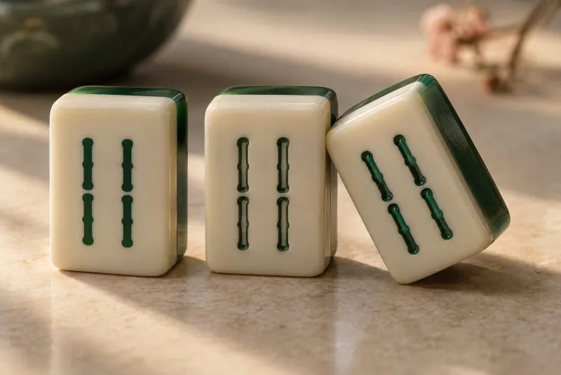 Acrylic mahjong tile faces with printed and engraved artwork