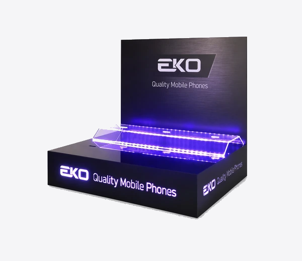 LED-lit acrylic display stand on flat background