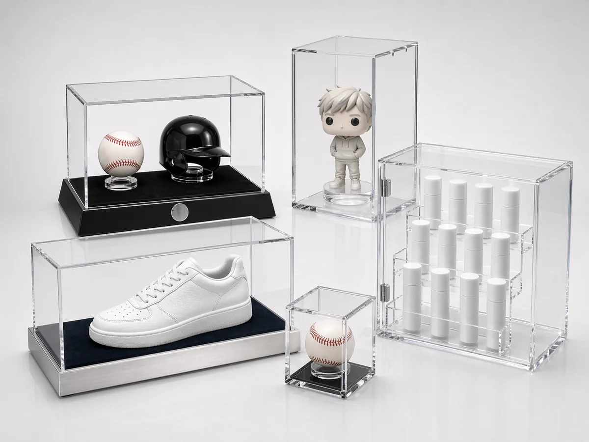 Custom acrylic display cases for collectibles and retail