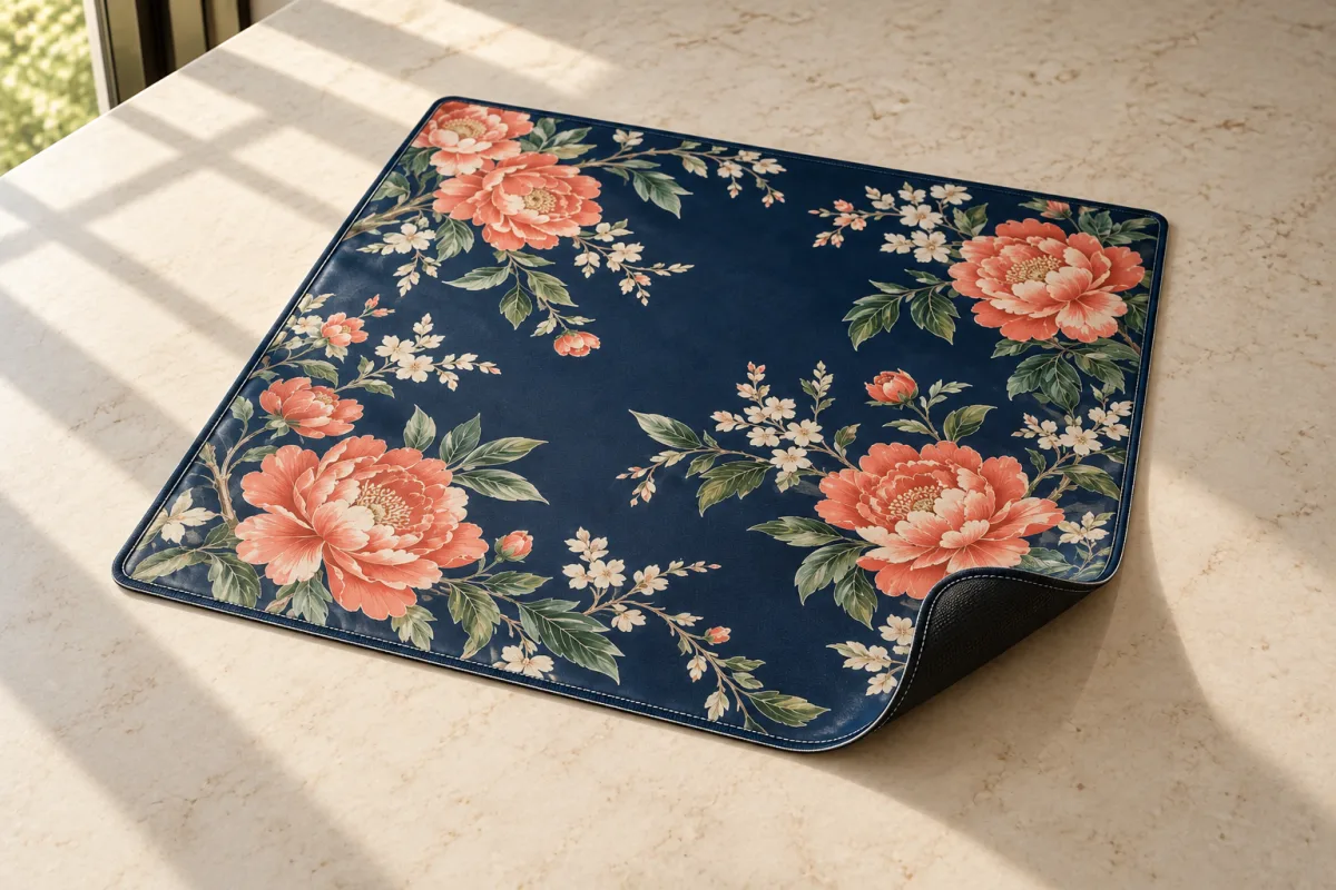 Illustrative printed mahjong mat showing its surface and backing