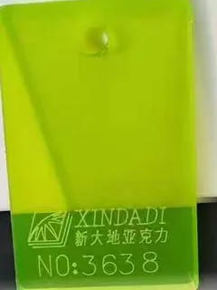 Photographed Xindadi cast acrylic chip, code 3638, translucent fluorescent chartreuse