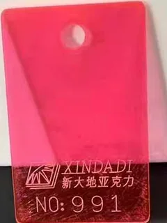 Photographed Xindadi cast acrylic chip, code 991, translucent fluorescent pink red