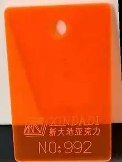 Photographed Xindadi cast acrylic chip, code 992, translucent fluorescent vermilion