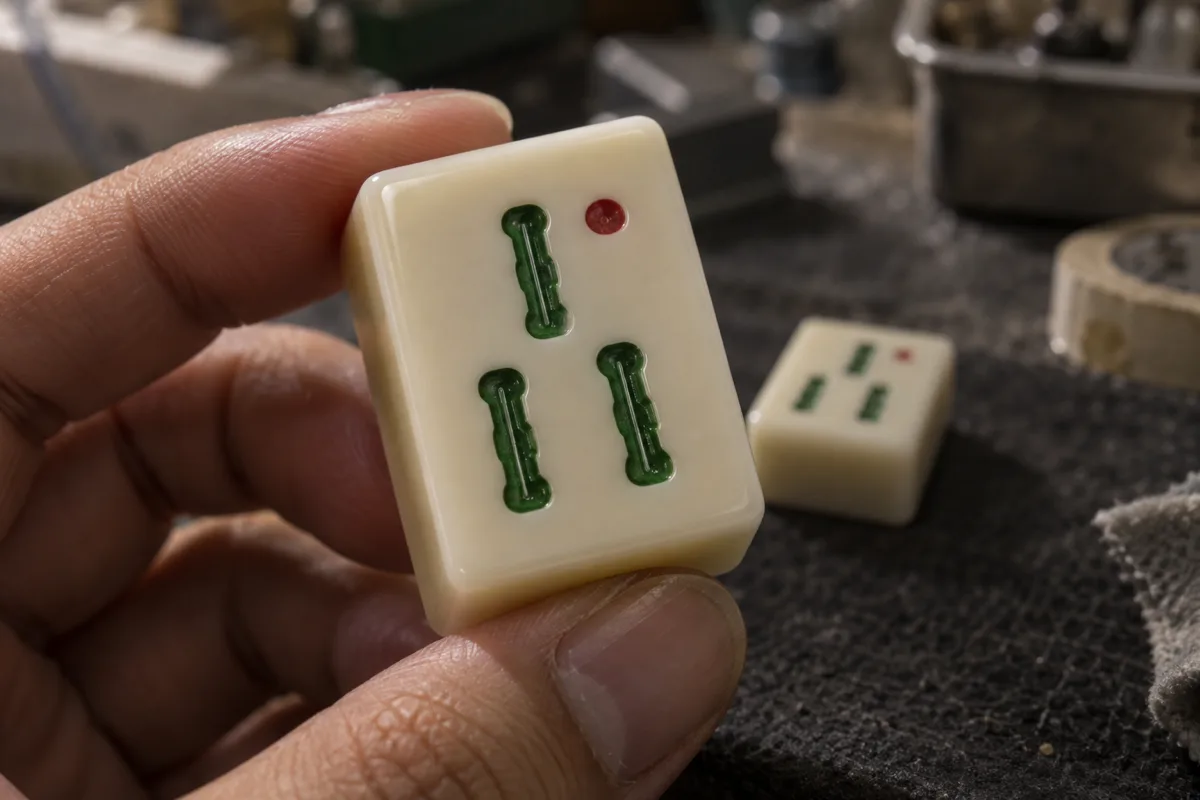 Close view of an illustrative acrylic tile face and polished edge