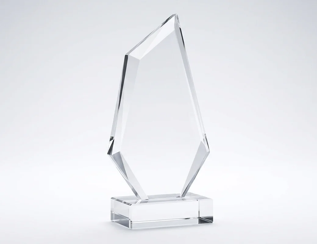 Custom CNC-cut acrylic awards in unique shapes