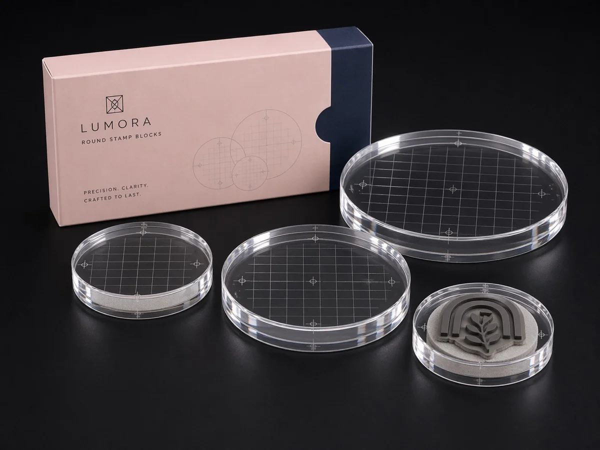 Round acrylic stamp blocks with cling foam and mounted die