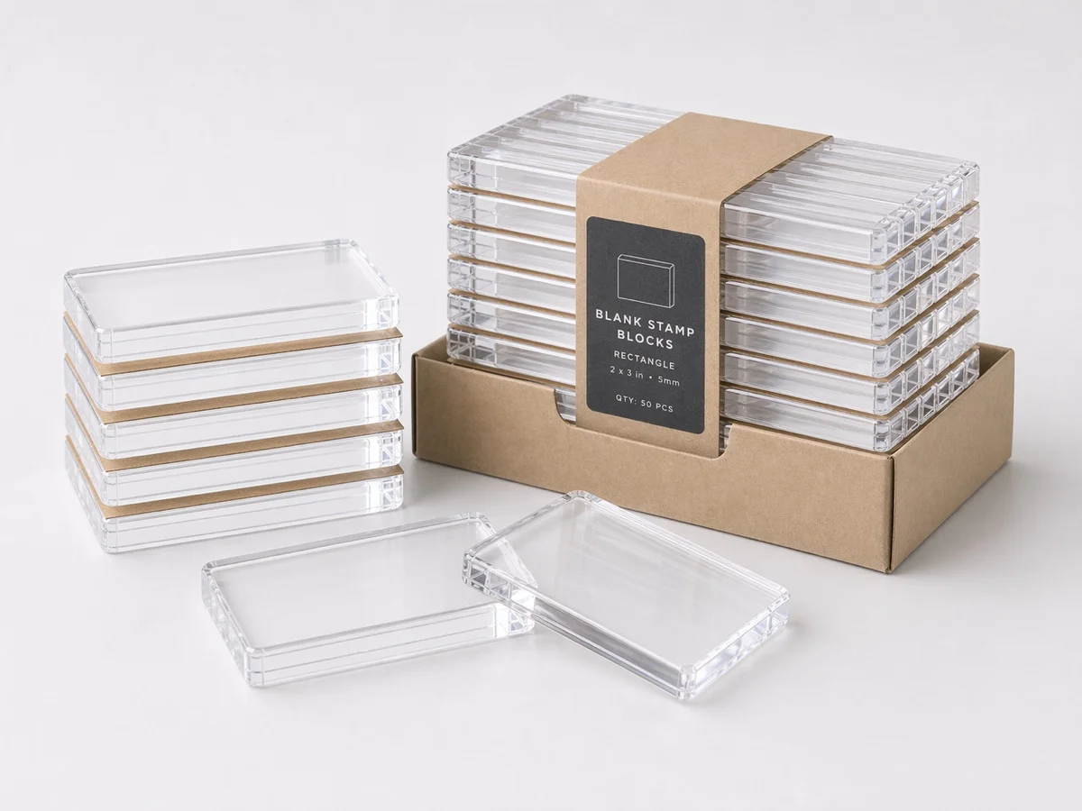 Blank bulk acrylic stamp blocks stacked for wholesale supply
