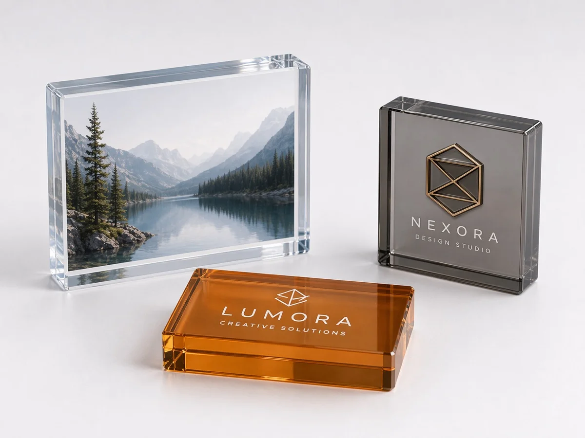 Decorative acrylic photo block and logo display blocks