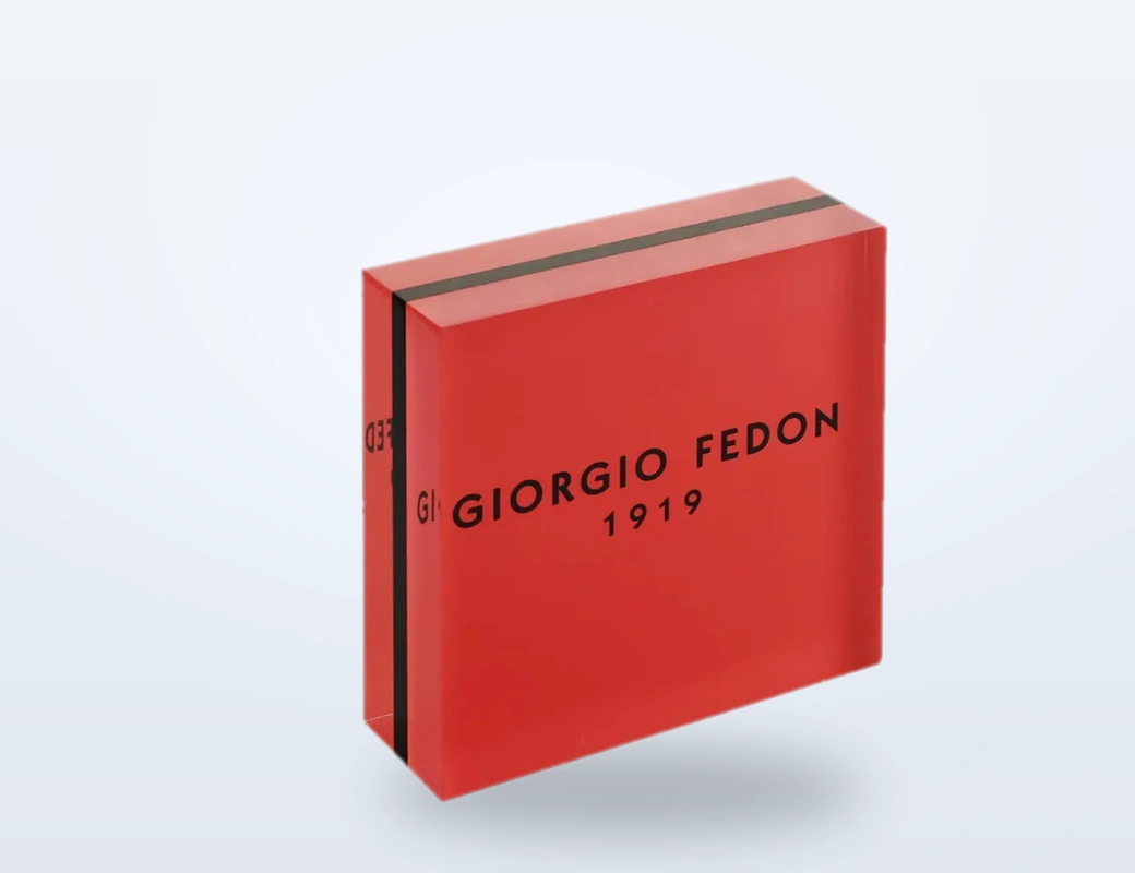 Custom acrylic logo block with printed branding