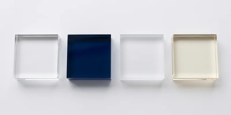 Acrylic material options — clear, colored, frosted, UV-filtering