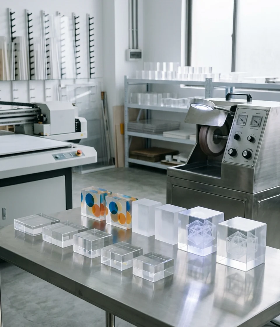 Wetop Acrylic factory — diamond polishing and block production