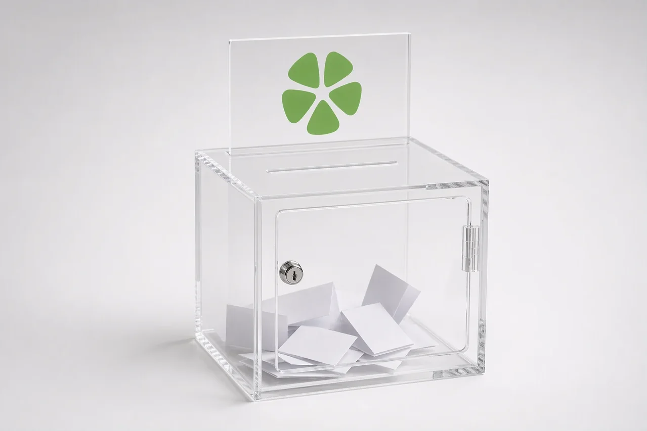 Acrylic donation and ballot boxes with slotted tops