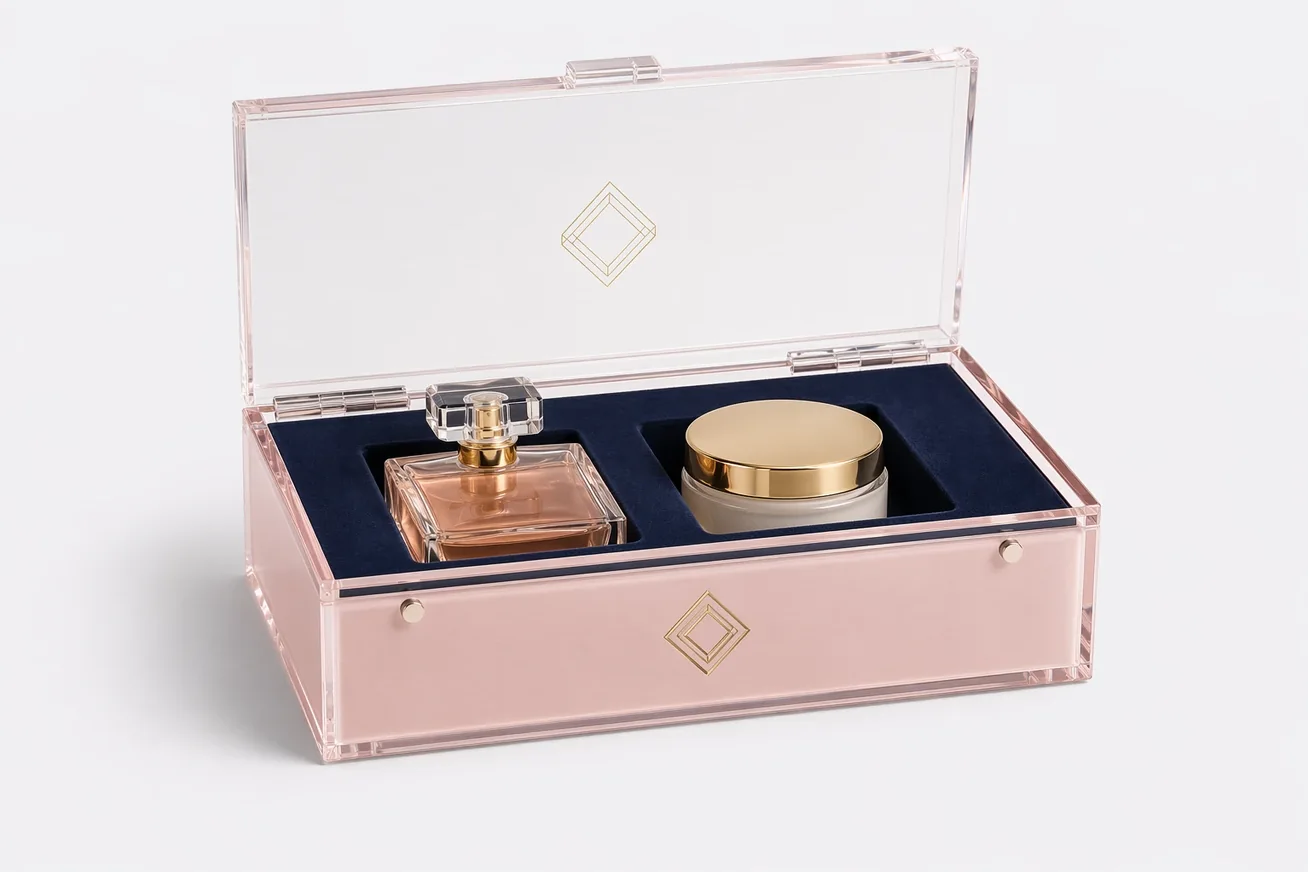 Acrylic gift boxes with magnetic lids and velvet inserts