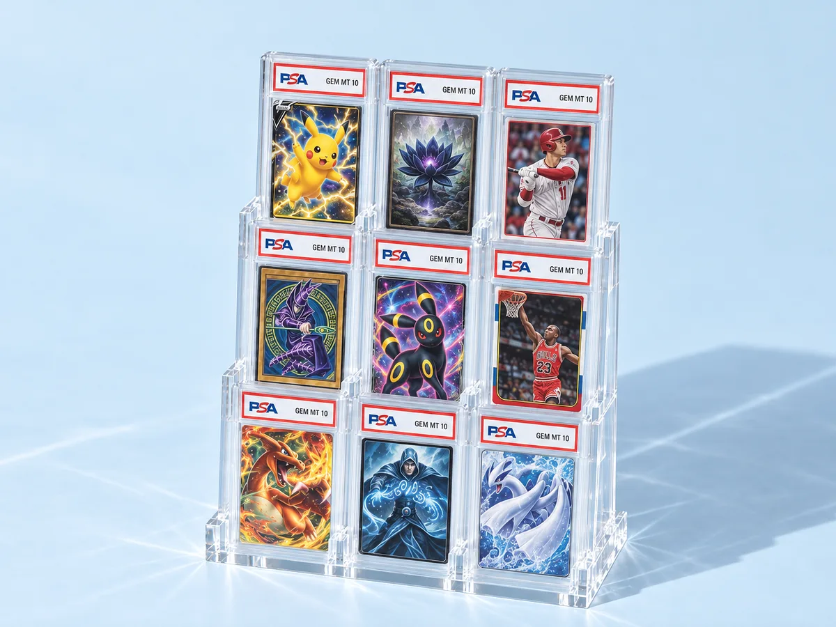 Nine-slot acrylic display for graded card slabs