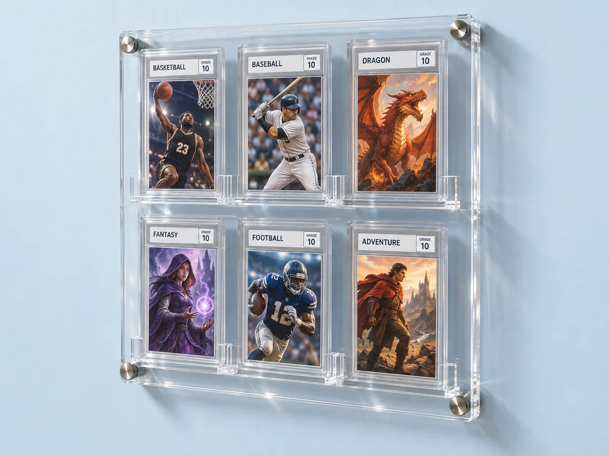 Wall-mounted acrylic slab rack on standoffs
