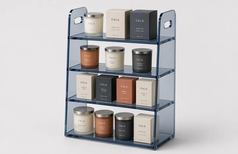 Multi-tier freestanding acrylic shelf unit for countertop product display