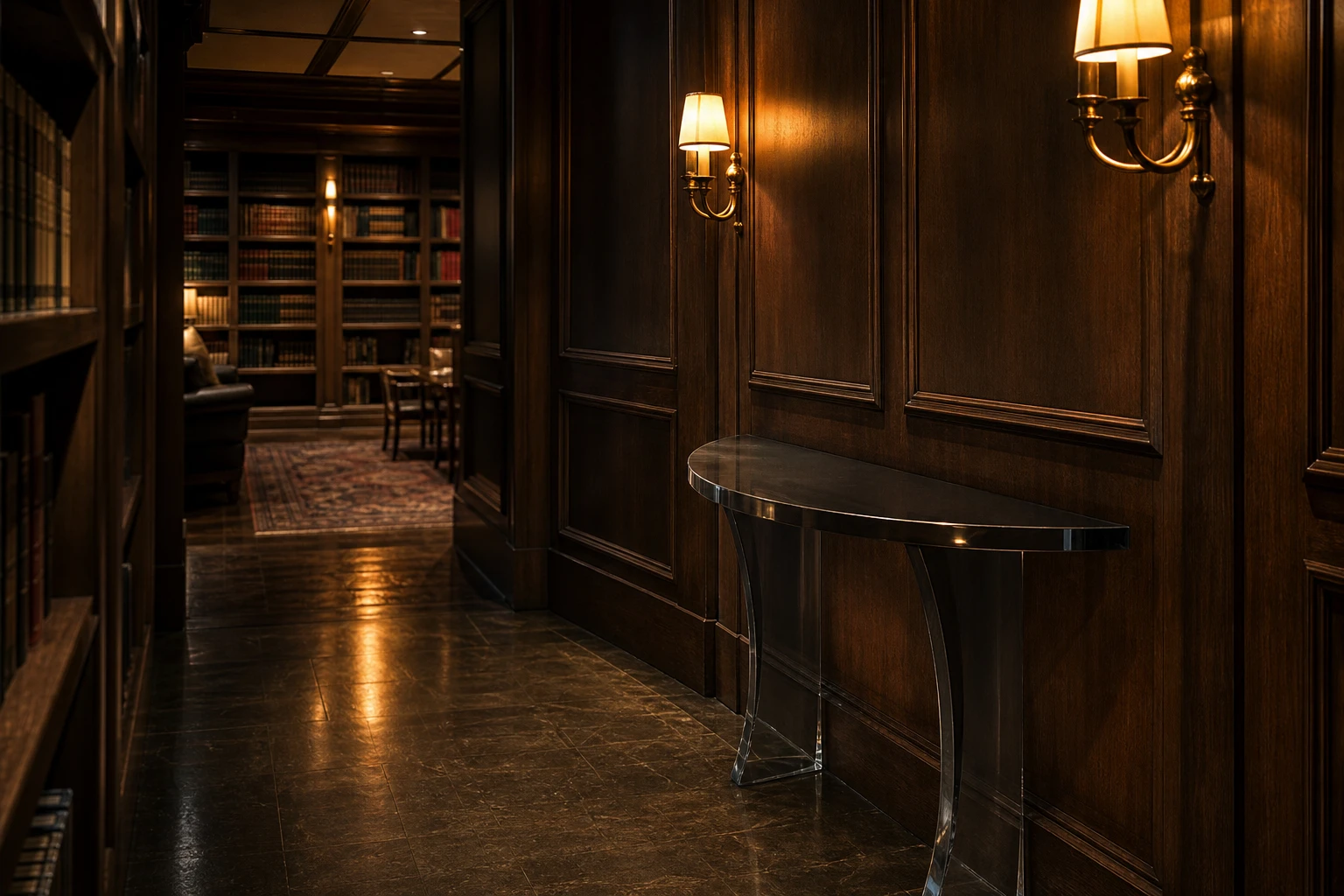 Clear cast acrylic console / pedestal in a gallery setting