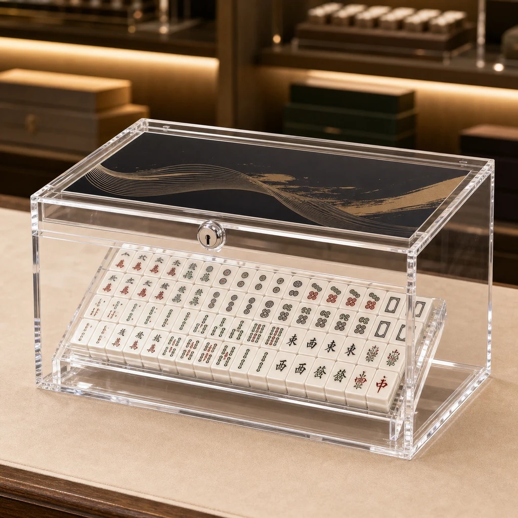 TCG Crossover Lockable Retail Display — custom acrylic mahjong case project