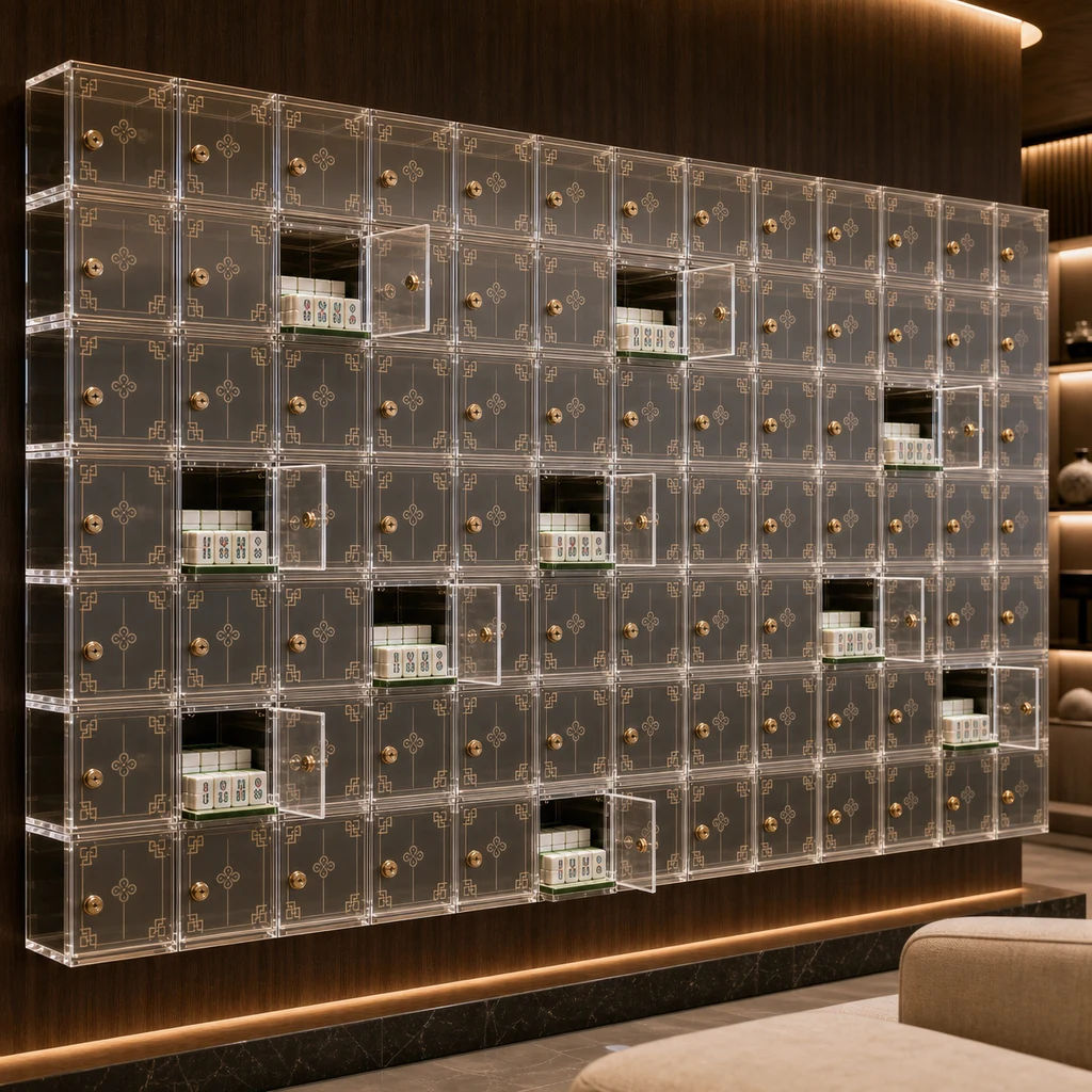 Boutique Mahjong Lounge — Member Locker Wall — custom acrylic mahjong project