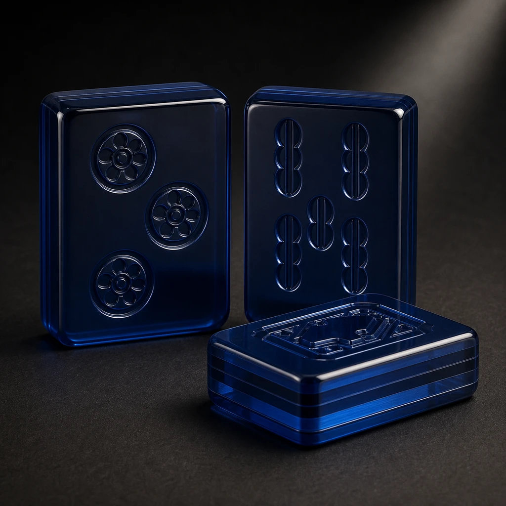 Single-color premium mahjong tile in deep translucent navy 4-layer laminated cast PMMA