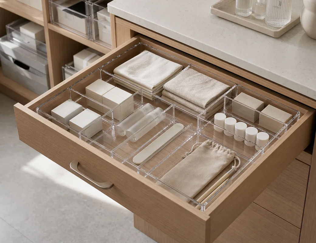 Custom acrylic drawer organizers