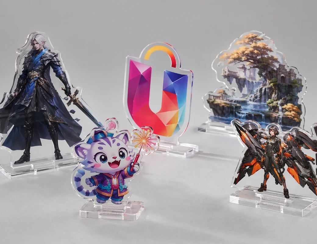 Custom acrylic standees with slot-in base