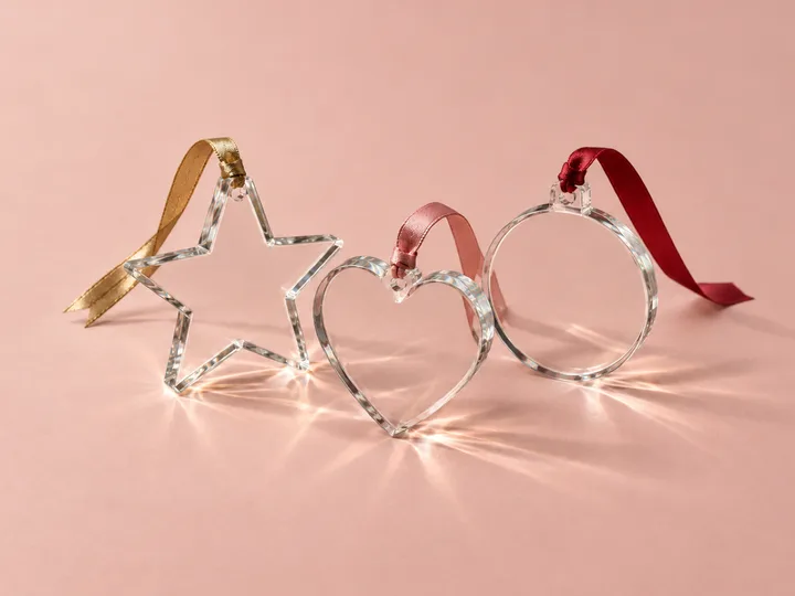 Clear acrylic star, heart and round hanging ornaments