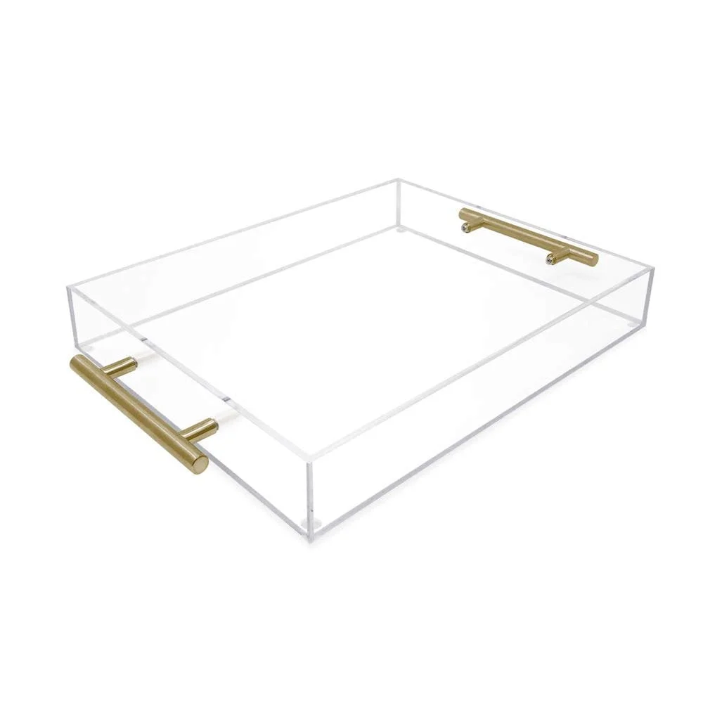 Acrylic tray with metal handles