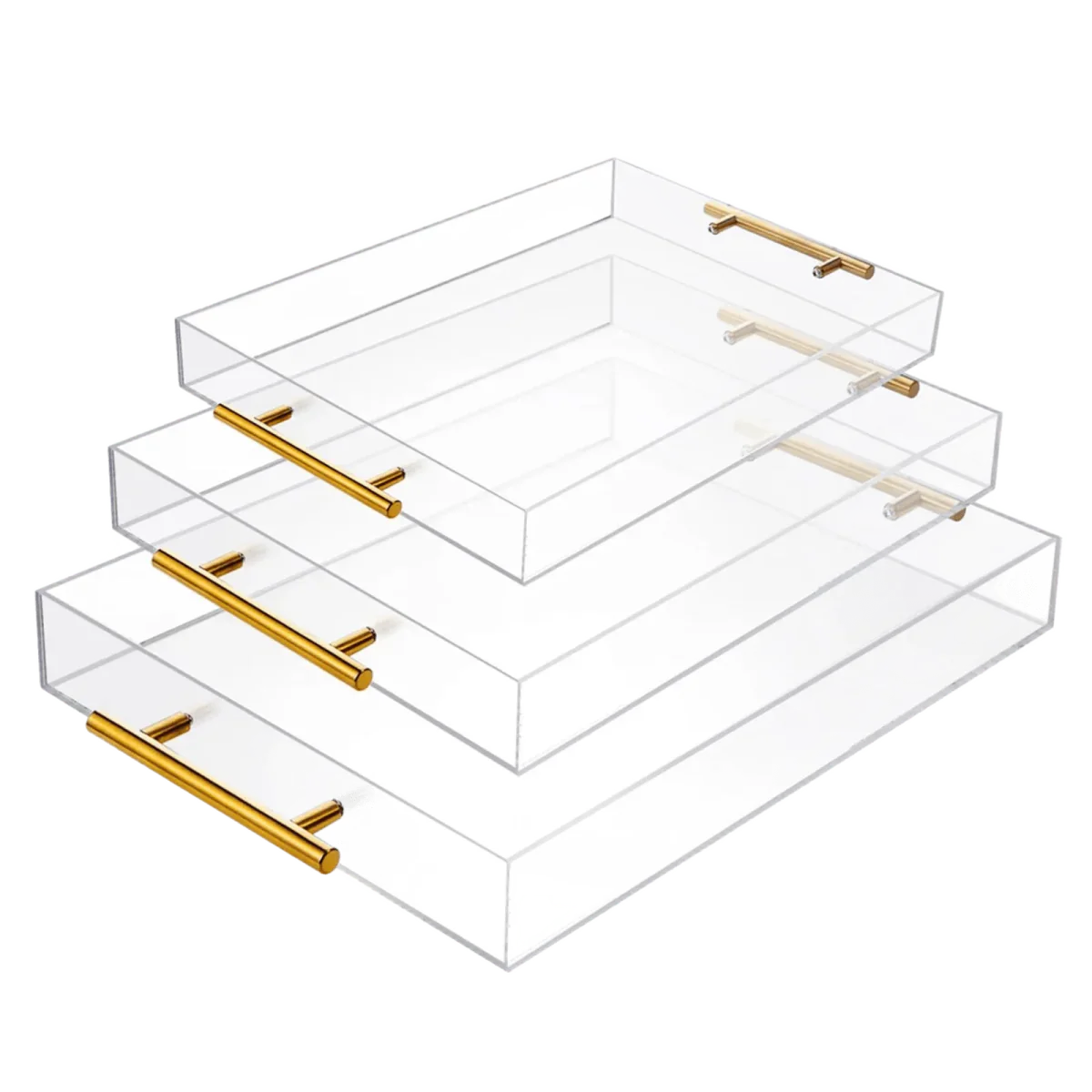 Custom acrylic serving trays with gold metal handles