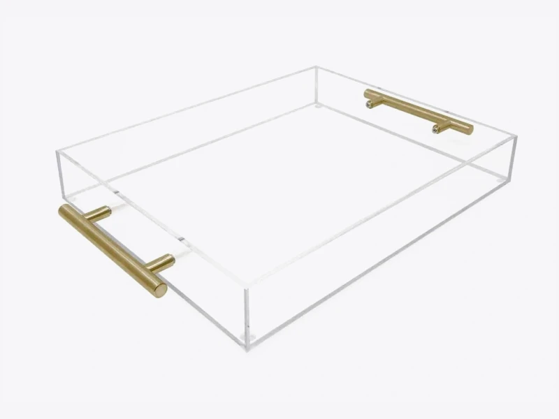 Clear acrylic tray with custom metal handles