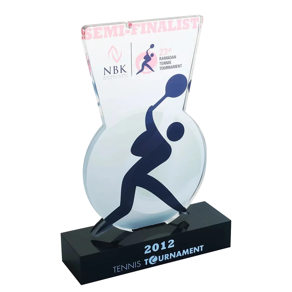 Custom acrylic sports award with a black base